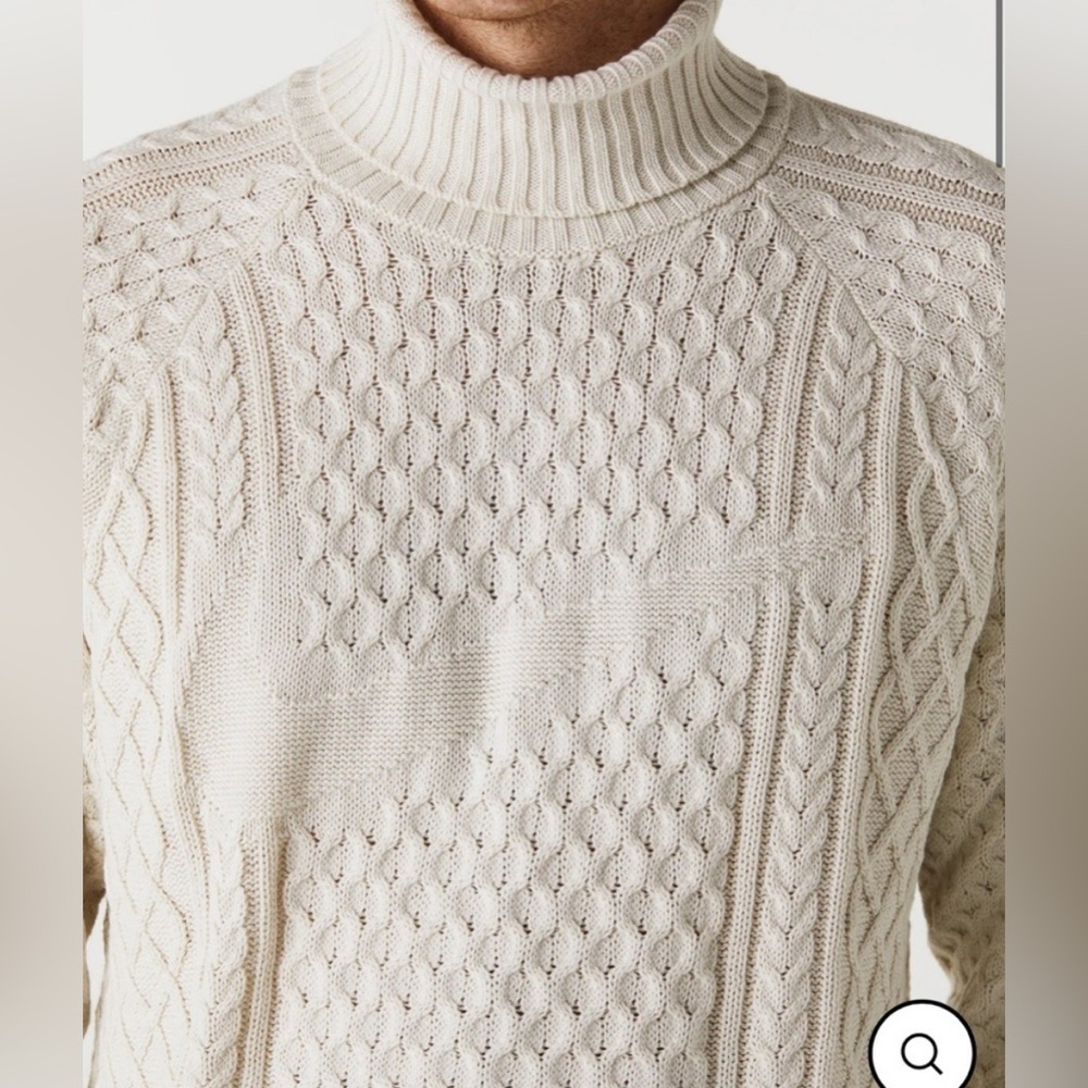 Nike Life Mens Cable Knit Turtleneck Off White Chunky Relaxed Large Sweater NWT - Picture 6 of 12
